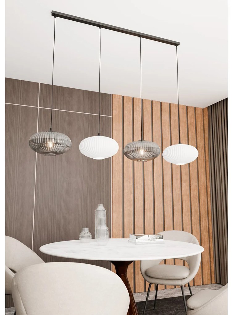 Lampadario 4 Luci Iris In Acciaio Nero Paralume Plissè Multicolor