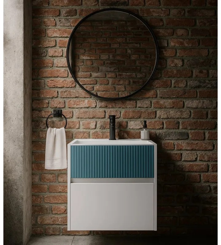 Mobile da bagno sospeso sotto lavabo L 59.5 x H 50 x P 45.5 cm bianco laccato opaco, 2 cassetti Niwa