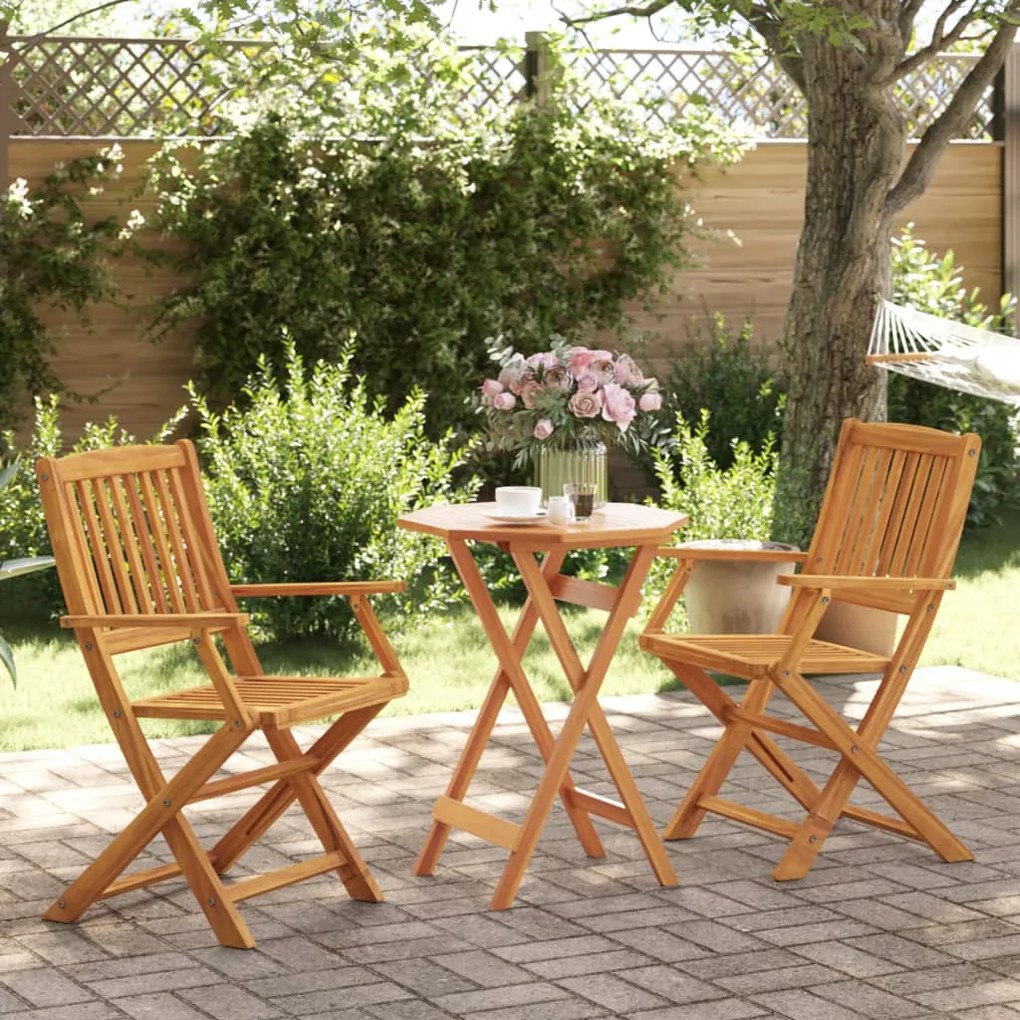 Set Bistrò Pieghevole 3pz İn Legno Massello Di Acacia /