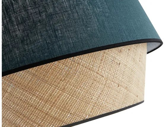 Lampada a sospensione design bi-materiale in lino blu e fibra di rafia naturale D45 cm SENSA