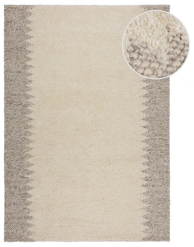 Tappeto crema tessuto a mano con lana 80x150 cm Minerals Border - Flair Rugs