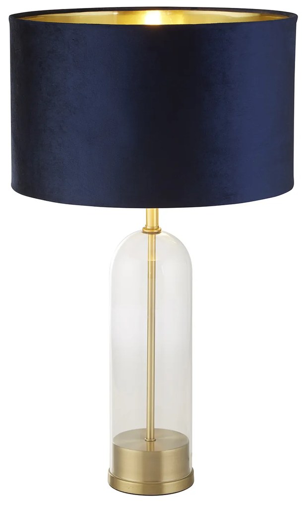 Lampada Da Scrivania Contemporanea Oxford Acciaio Ottone Tessuto Blu 1 Luce E27