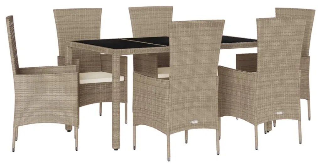 Set da pranzo da giardino 7 pz con cuscini beige in polyrattan
