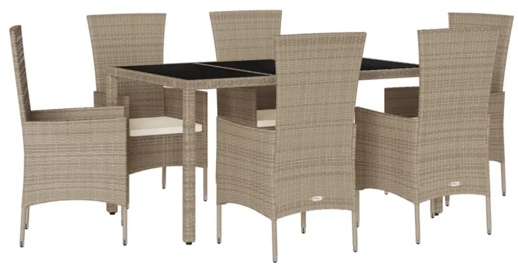 Set da pranzo da giardino 7 pz con cuscini beige in polyrattan
