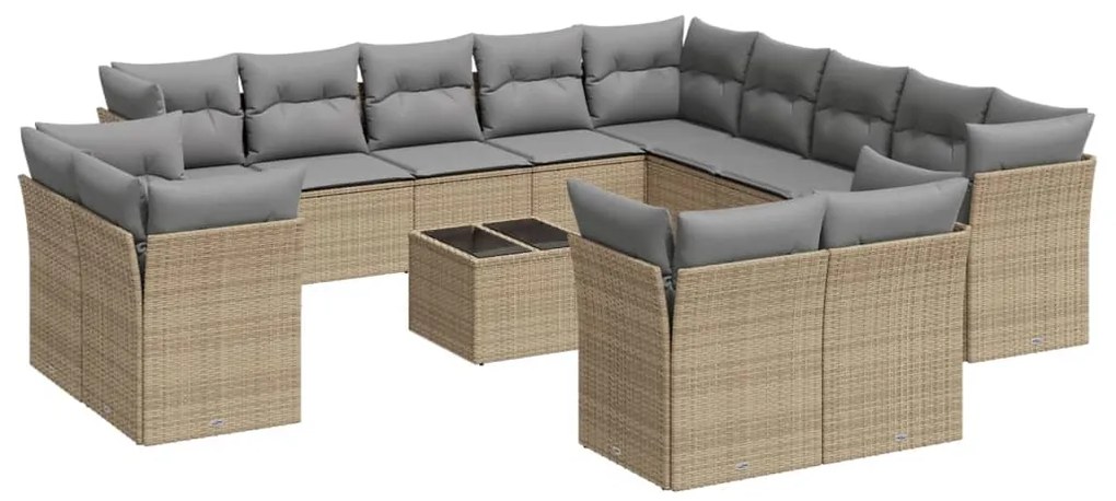 Set Divani da Giardino 14pz con Cuscini in Polyrattan Beige