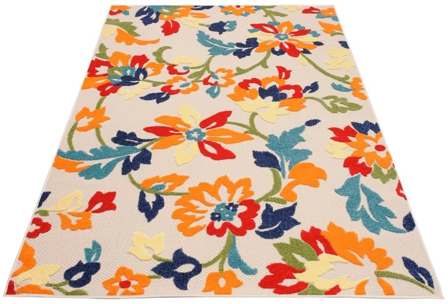 Tappeto per patio color crema con motivo di fiori colorati Larghezza: 80 cm | Lunghezza: 200 cm