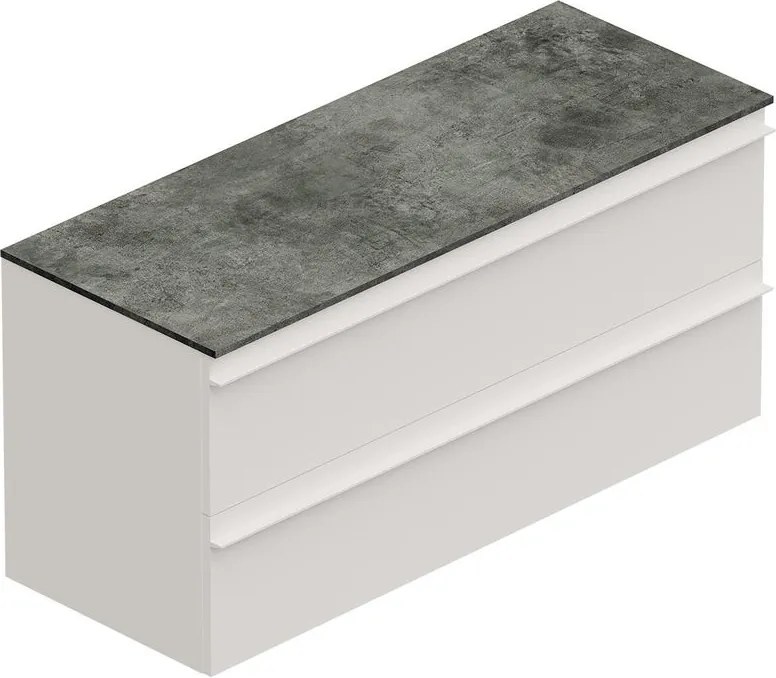 Mobile Linea L120 H55 P45 bianco opaco laccato 2 cassetti a chiusura ammortizzata e top gres nero Creta per lavabo in appoggio