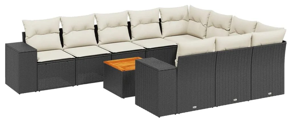 Set divani da giardino 11 pz con cuscini in polyrattan nero