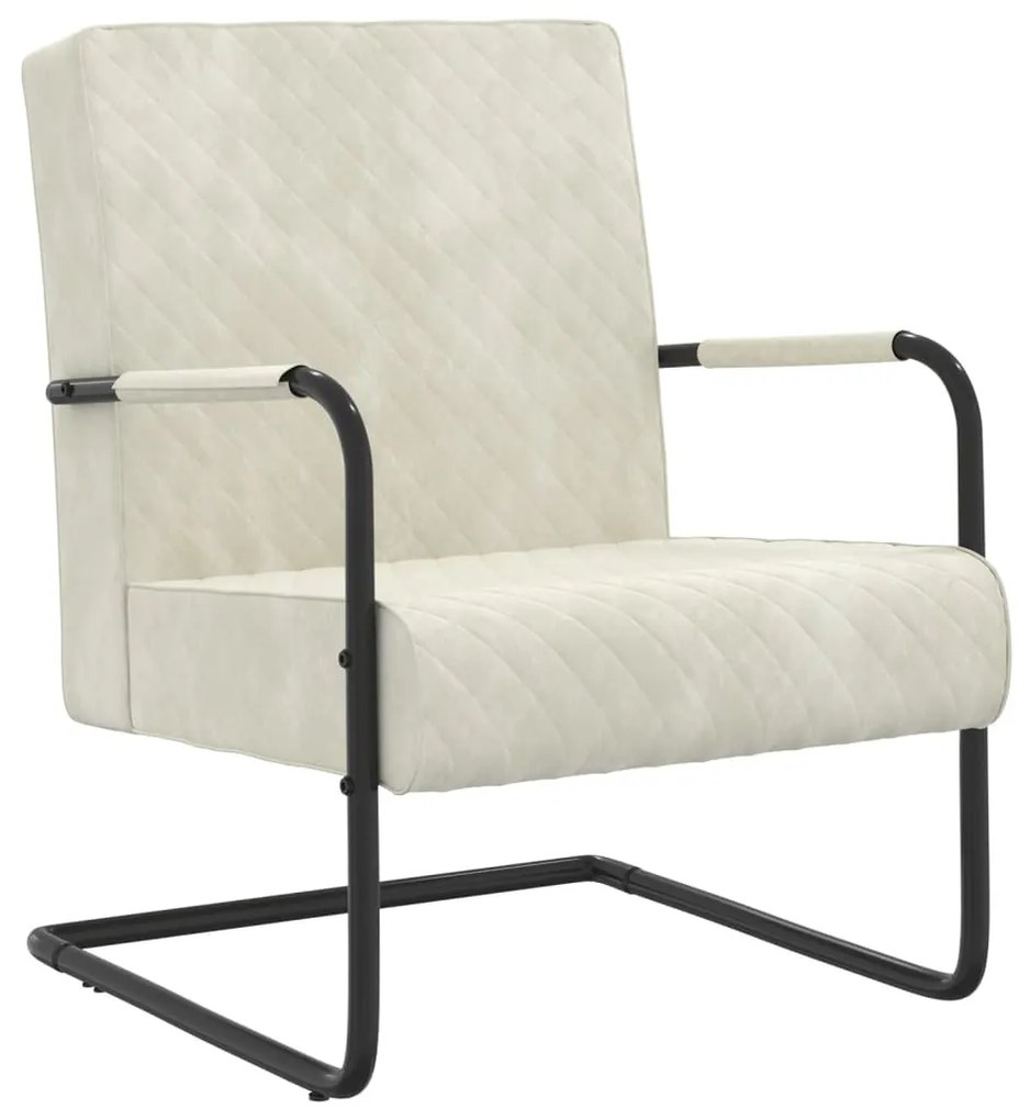 Sedia A Sbalzo Bianco Crema İn Velluto /
