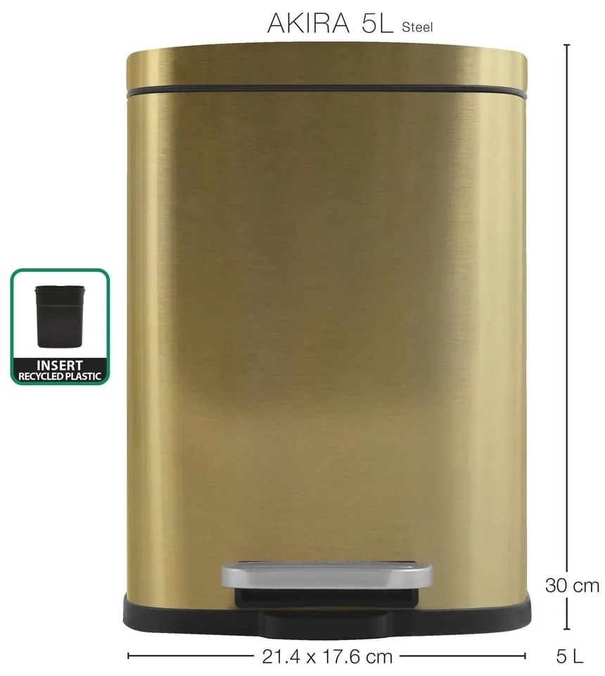 Cestino per la spazzatura oro opaco in acciaio con pedale 5 l Akira – Spirella