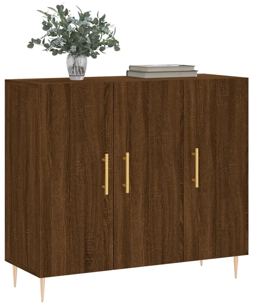 Credenza rovere marrone 90x34x80 cm in legno multistrato