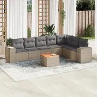 Set Divano da Giardino 8 pz con Cuscini Beige in Polyrattan 3225478