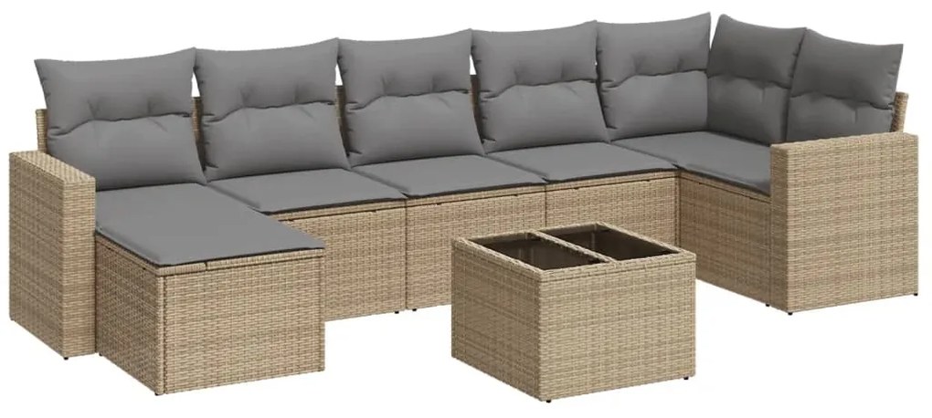 Set Divano da Giardino 8 pz con Cuscini Beige in Polyrattan