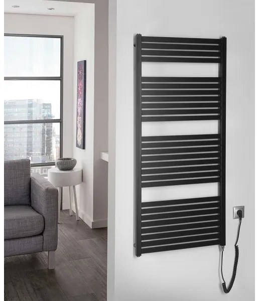 Aqualine - Radiatore elettrico da bagno TONDI-E 600W/230V 133 cm opaco nero