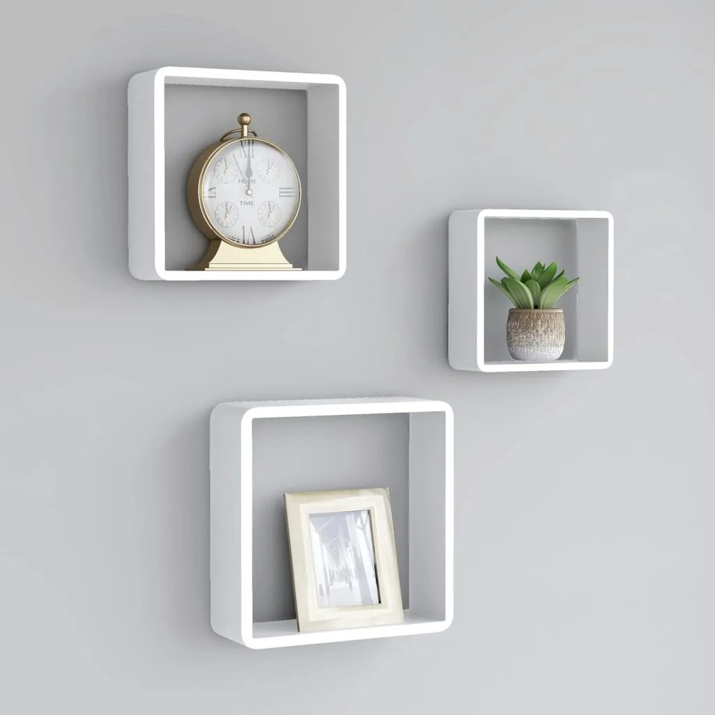 Mensole A Cubo Da Parete 3 Pz Bianche İn Mdf /