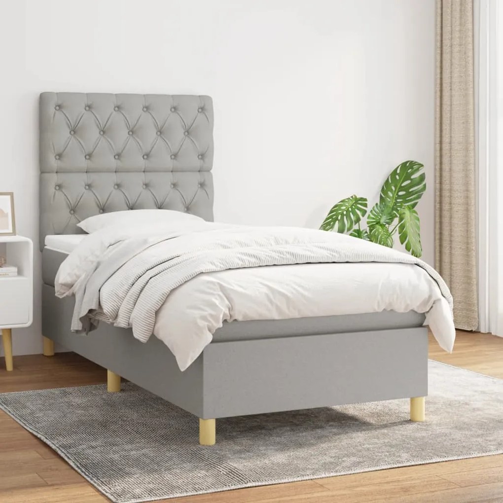 Giroletto A Molle Con Materasso Grigio Chiaro 80x200 Cm Tessuto /