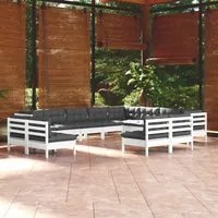 Set Divani da Giardino 12 pz con Cuscini Bianchi Legno di Pino cod mxl 44391