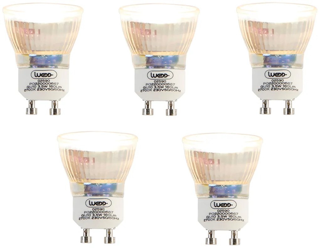 Set di 5 lampadine LED GU10 35mm 3.5W 180lm 2700K