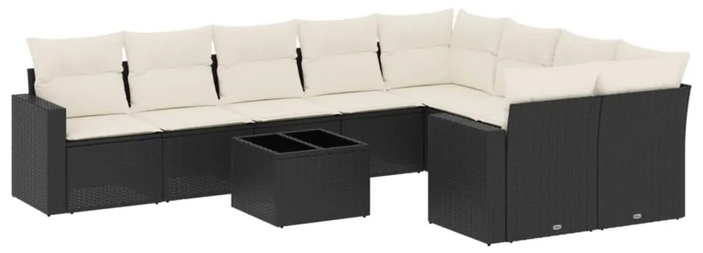 Set divani da giardino 10pz con cuscini in polyrattan nero