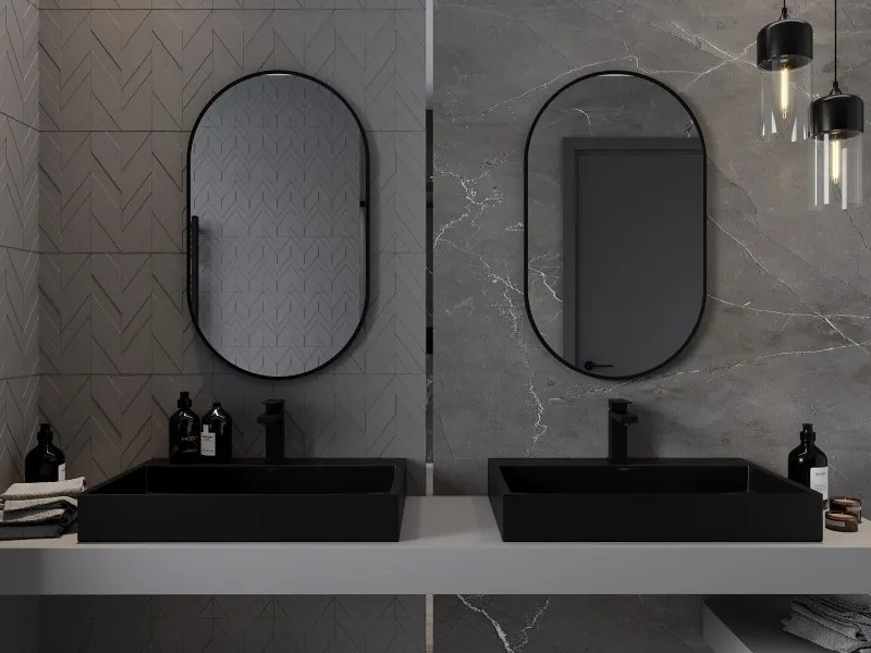 Mexen Loft specchio da bagno ovale 85 x 50 cm, cornice nera - 9851-085-050-000-70