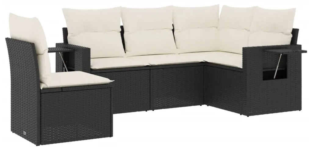 Set Divani da Giardino 5 pz con Cuscini in Polyrattan Nero