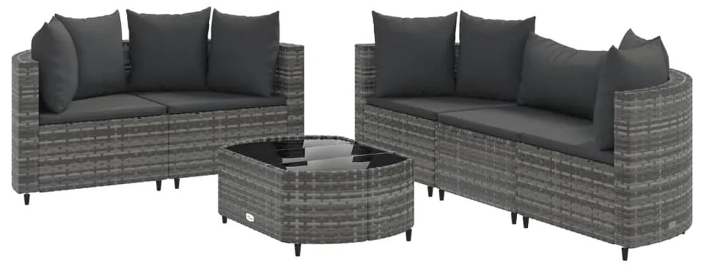 Set divano da giardino 6 pz con cuscini grigio in polyrattan