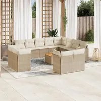 Set Divano da Giardino 13 pz con Cuscini Beige in Polyrattan 3223951