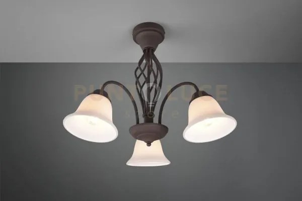 Rustica plafoniera metallo ruggine con 3 diffusori vetro bianco d. ...