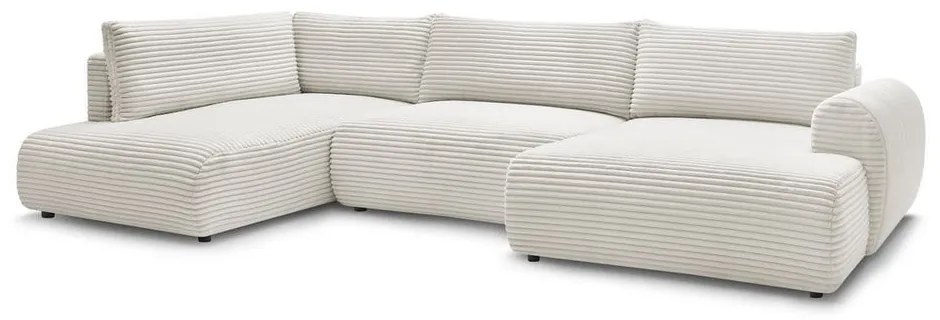 Divano angolare color crema allungabile (con penisola a destra/a forma di "U") con rivestimento in velluto a coste Lucien – Bobochic Paris