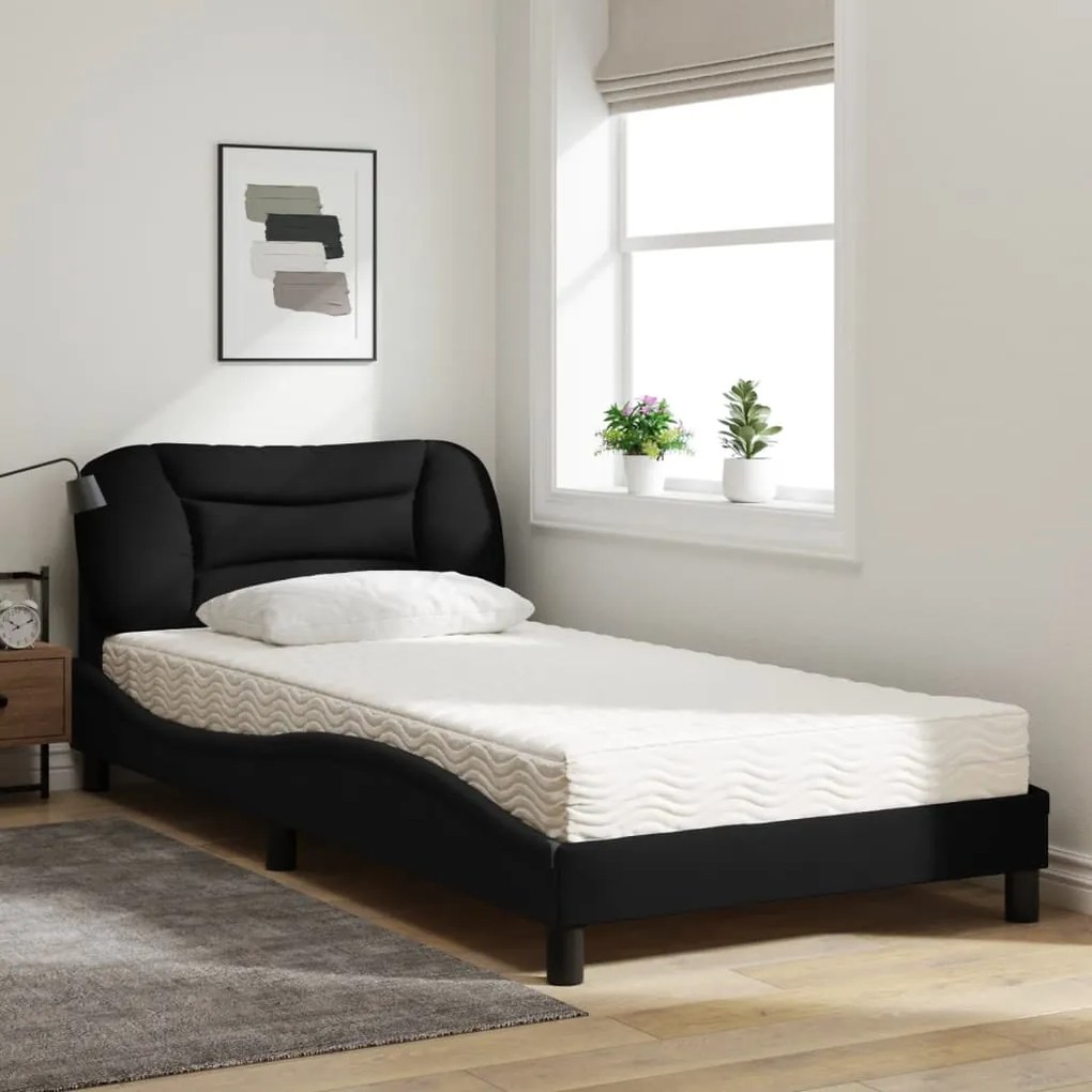 Letto con materasso nero 100x200 cm in tessuto