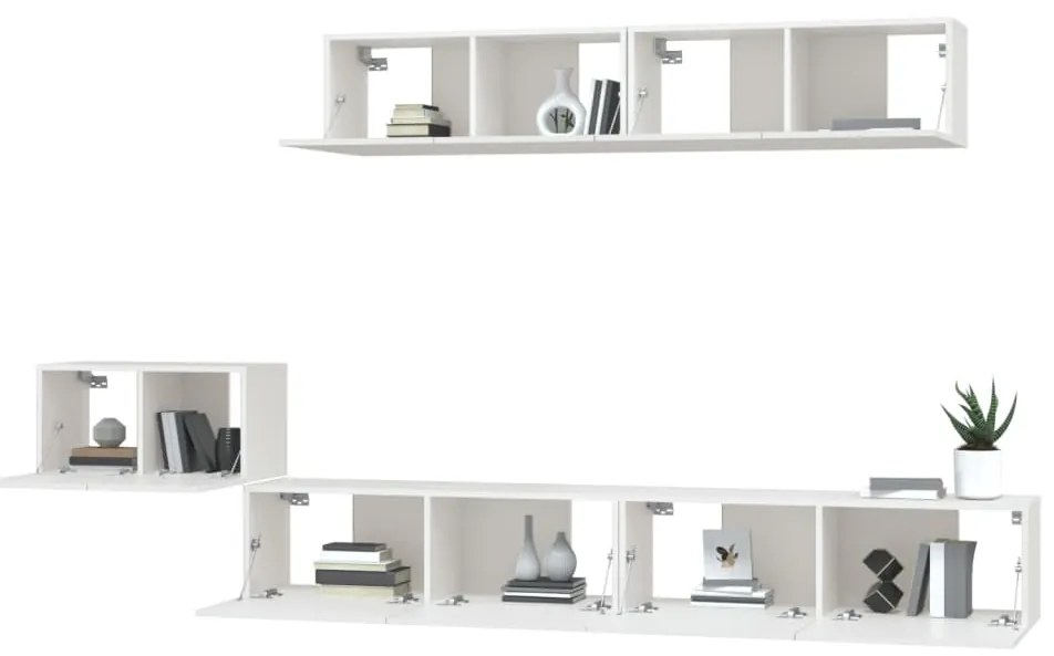 Set di mobili porta tv 5 pz bianco in legno multistrato