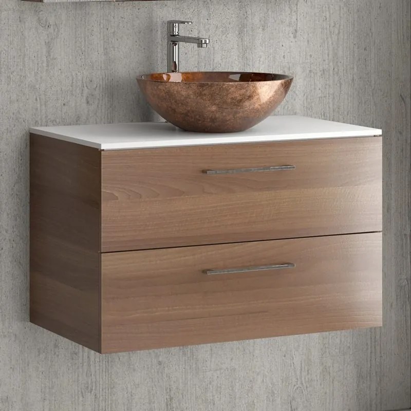 Mobile bagno 80 cm con due cassetti e piano solid surface EL-80SS - KAMALU