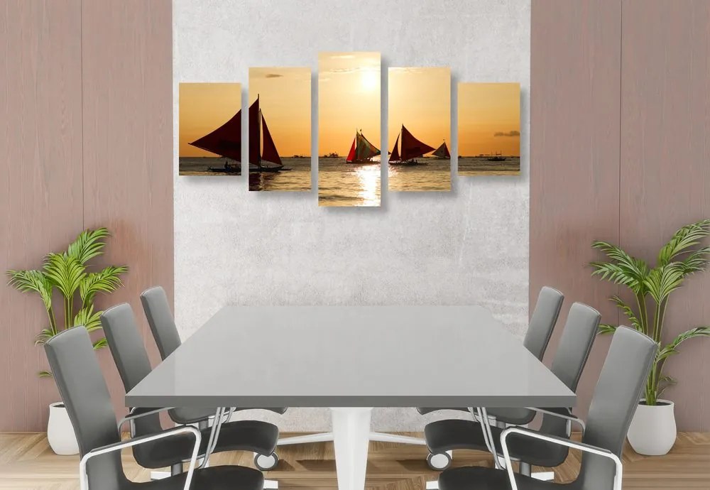 Quadri 5 pezzi – Splendido tramonto sul mare