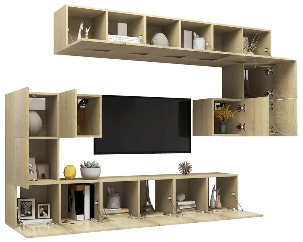 Set porta tv 10 pz rovere sonoma in truciolato