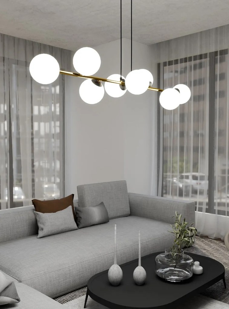 Lampadario a sospensione GRAVITY 8 Nero/Bianco e Oro 8xE14