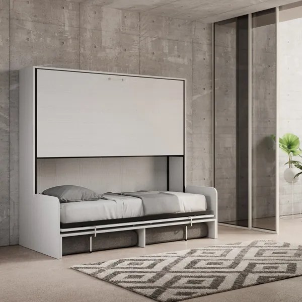 Letto a castello a scomparsa orizzontale DIBE Sofŕ Bianco Frassino 200x103xh191 cm