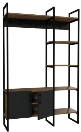 Mobile Ingresso Industrial 120x34x180 Con Scarpiera Appendiabiti E Ripiani Yago Antracite E Rovere