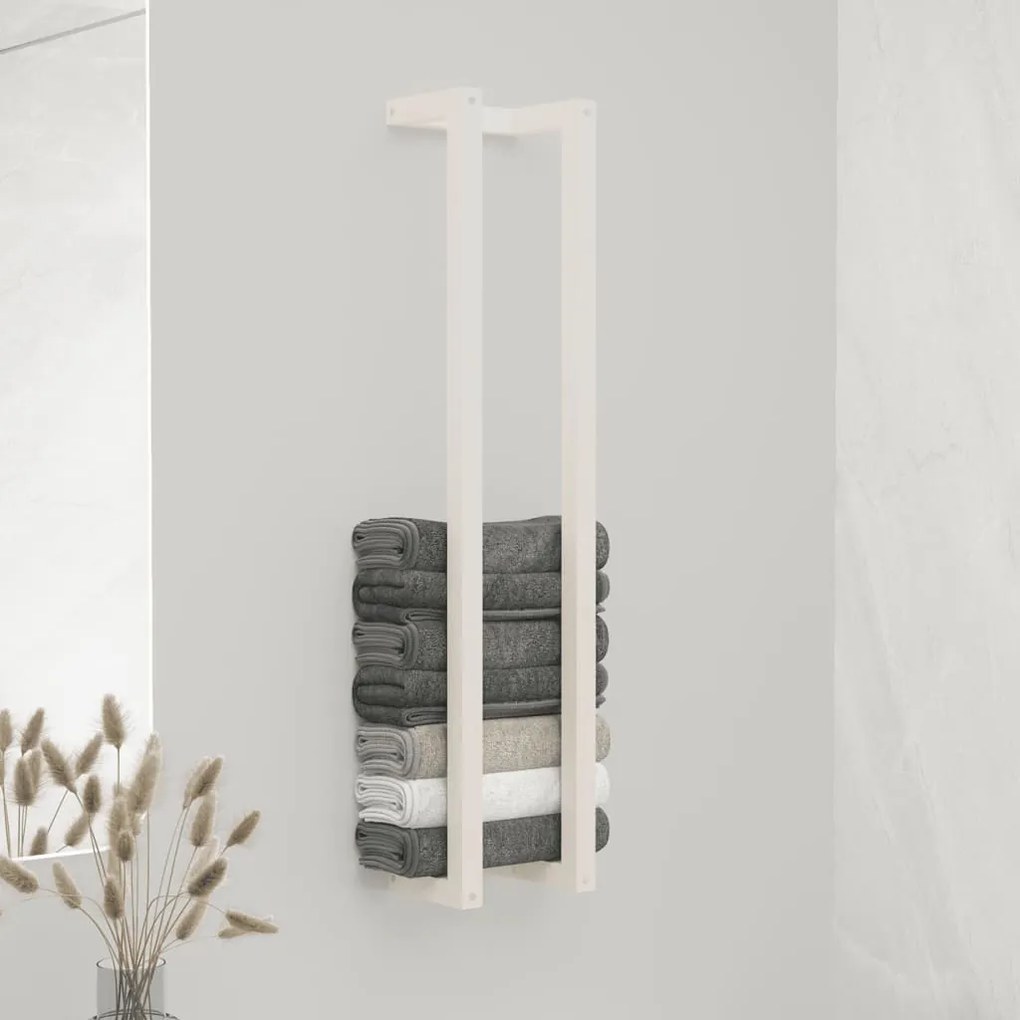Portasciugamani Bianco 23x18x110 Cm İn Legno Massello Di Pino /