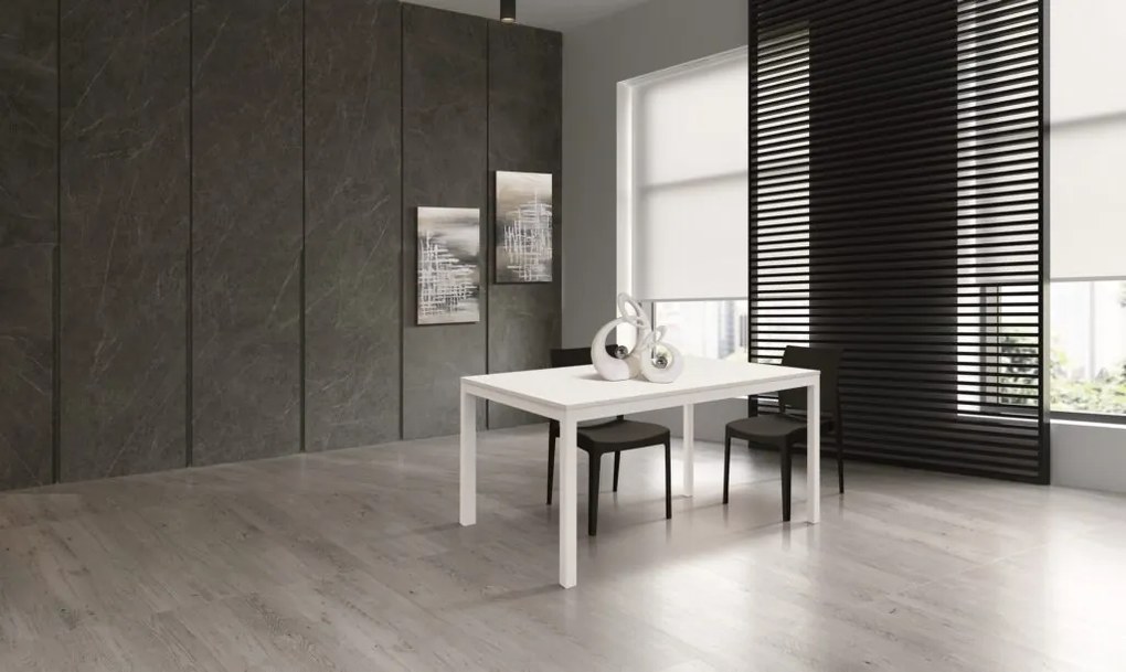 Tavolo TROPEA in legno, finitura bianco frassinato e metallo verniciato bianco, allungabile 140&#215;80 cm &#8211; 200&#215;80 cm