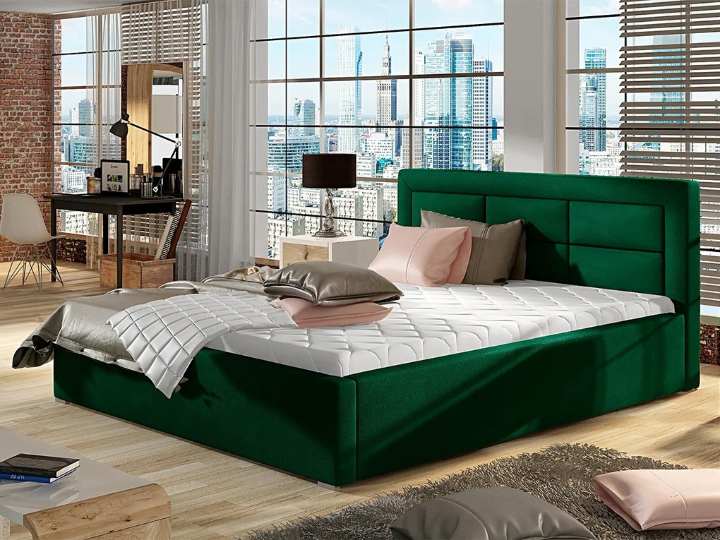 Letto matrimoniale con box contenitore Manila - 180 x 200 cm , Tessuto verde