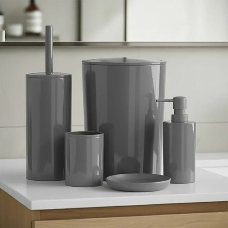 Set accessori bagno da appoggio 5 pezzi in plastica grigio Glim