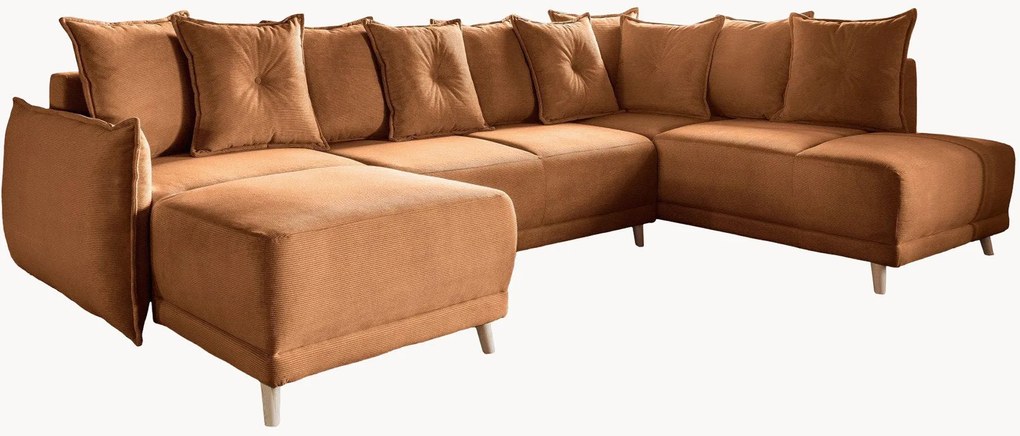 Divano angolare panoramico 8 posti in velluto a coste con contenitore Lazy Lukka