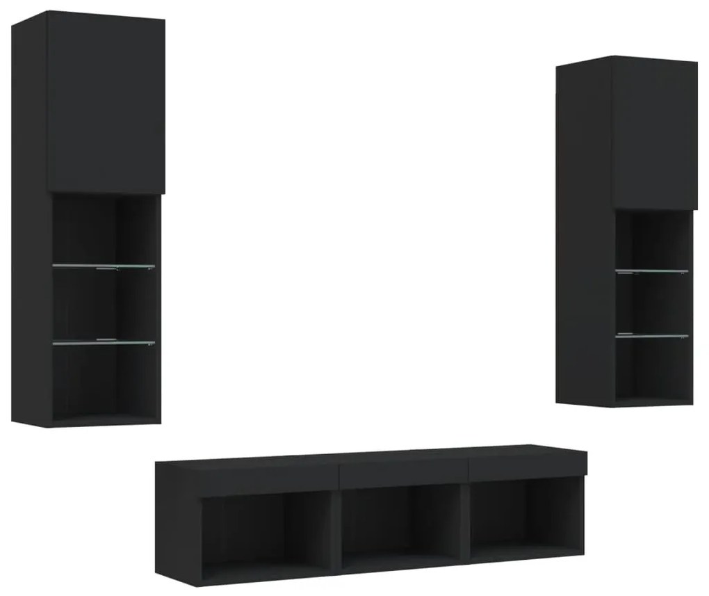 Mobili tv a muro con led 5pz neri in legno multistrato