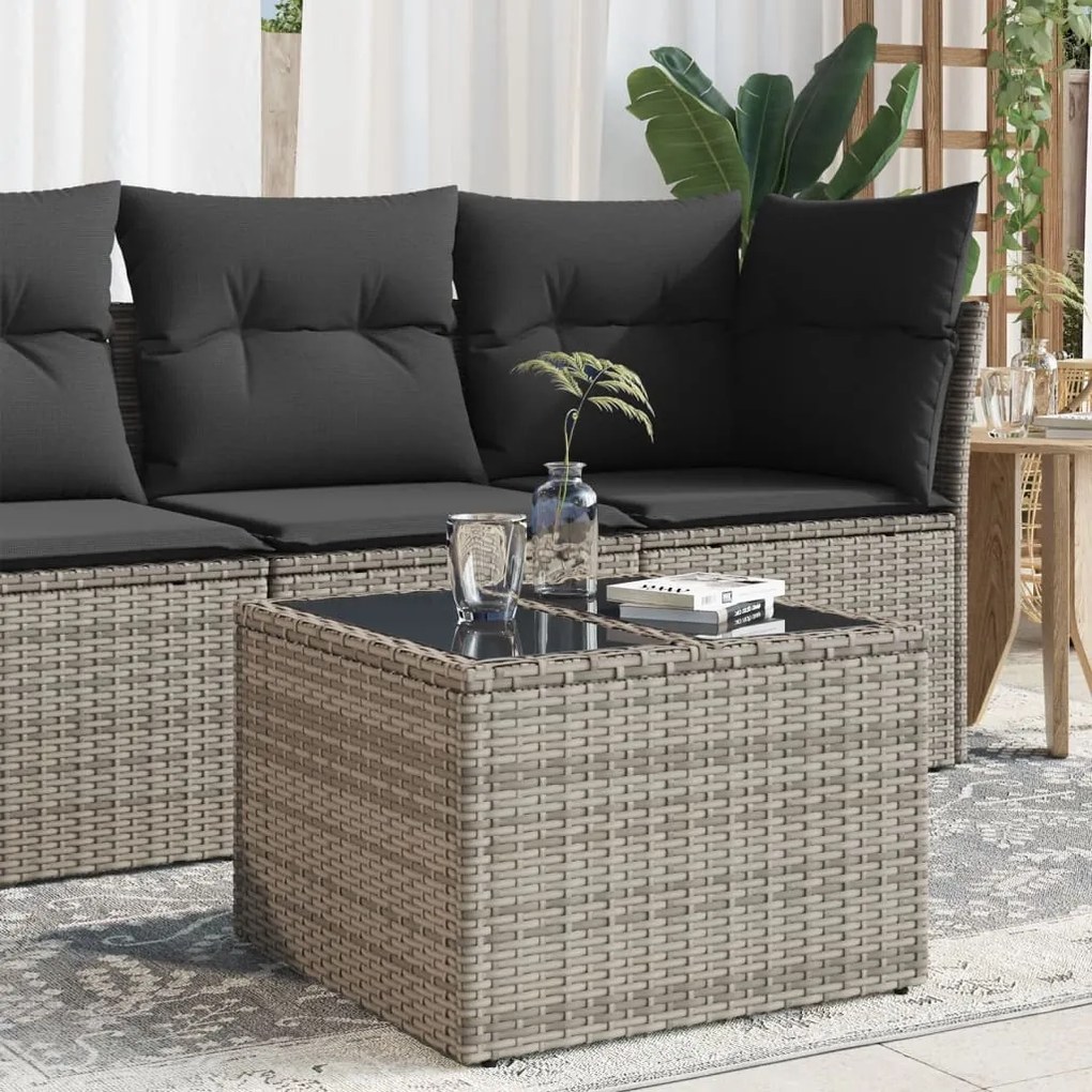 Tavolo da giardino piano in vetro grigio 55x55x37 cm polyrattan