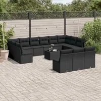 Set Divani da Giardino 14pz con Cuscini in Polyrattan Nero 3218395