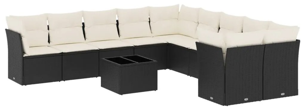 Set divani da giardino 11 pz con cuscini in polyrattan nero