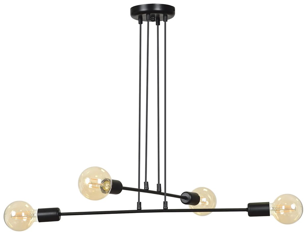 Lampadario Industrial 4 Luci Multiplo In Acciaio Nero A Bracci