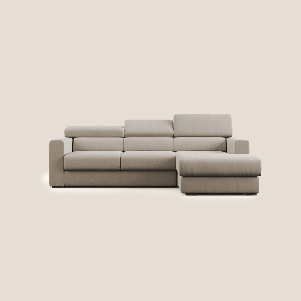 Dylan divano angolare con pouf estraibile poggiapiedi in tessuto simil cotone impermeabile T13