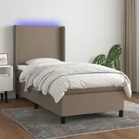 Letto a Molle con Materasso e LED Tortora 100x200cm in Tessuto 3138137