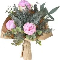 Set 2 Bouquet Artificiale Romantico con Rose Altezza 30 cm Rosa